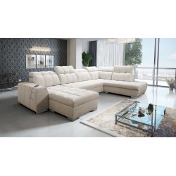 U-shaped corner sofa Prisma VI with a sleeping function, USB port, and storage - Velvet | Pet friendly, Terra 13