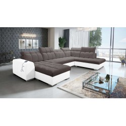 U-shaped corner sofa Prisma VI with a sleeping function, USB port, and storage - Velvet | Pet friendly, Terra 26 + Eco-leather