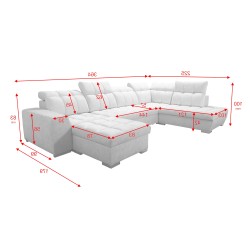 U-shaped corner sofa Prisma VI with a sleeping function, USB port, and storage - Velvet | Pet friendly, Terra 26 + Black Eco-lea