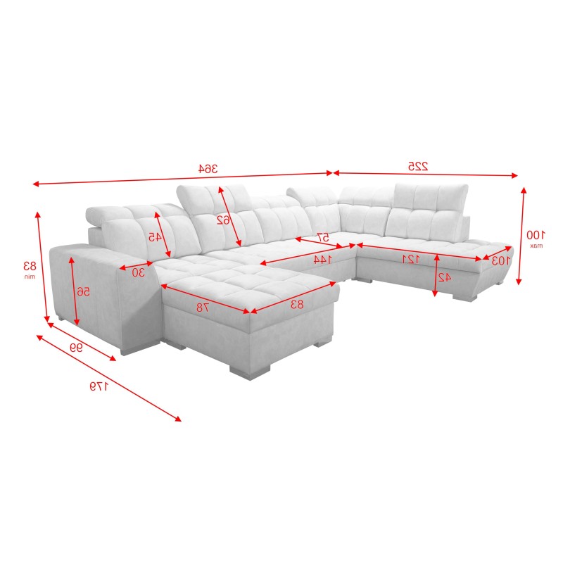 U-förmiges Ecksofa Prisma VI mit Schlaffunktion, USB-Anschluss und Stauraum - Samt | Haustierfreundlich, Terra 26 + Schwarzes Ök