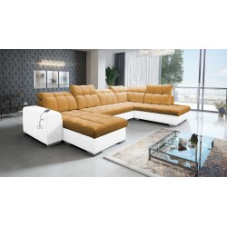 Prisma VI U-shaped corner sofa with sleeping function, USB port, and storage - Velvet | Pet friendly, Terra 48 + Eco-leather