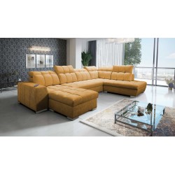 U-förmiges Ecksofa Prisma VI mit Schlaffunktion, USB-Anschluss und Stauraum - Samt | Haustierfreundlich, Terra 48