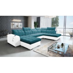 U-shaped sectional Prisma VI with sleeping function, USB port, and storage - Velvet | Pet friendly, Terra 75 + Eco-leather