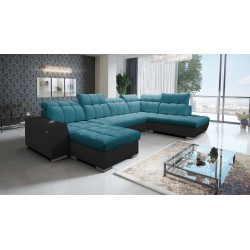 U-shaped sofa Prisma VI with a sleeping function, USB port, and storage - Velvet | Pet friendly, Terra 75 + Black Eco-leather