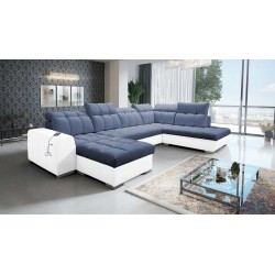 U-förmiges Ecksofa Prisma VI mit Schlaffunktion, USB-Anschluss und Stauraum - Samt | Haustierfreundlich, Terra 76 + Kunstleder