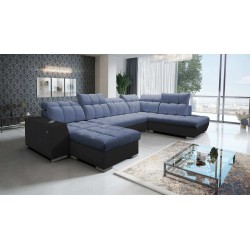 Ecksofa in U-Form Prisma VI mit Schlaffunktion, USB-Anschluss und Stauraum - Samt | Haustierfreundlich, Terra 76 + Schwarzes Kun