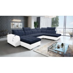 U-förmiges Ecksofa Prisma VI mit Schlaffunktion, USB-Anschluss und Stauraum - Samt | Haustierfreundlich, Terra 79 + Ökoleder