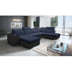 Prisma VI U-shaped corner sofa with sleeping function, USB port, and storage - Velvet | Pet friendly, Terra 79 + Black Eco-leath
