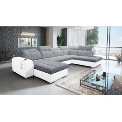 U-förmiges Sofa Prisma VI mit Schlaffunktion, USB-Anschluss und Stauraum - Velvet | Haustierfreundlich, Terra 92 + Kunstleder