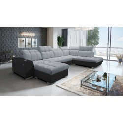 U-förmiges Ecksofa Prisma VI mit Schlaffunktion, USB-Anschluss und Stauraum - Samt | Haustierfreundlich, Terra 92 + schwarzes Ku