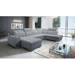 U-shaped corner sofa Prisma VI with a sleeping function, USB port, and container - Velvet | Pet friendly, Terra 92