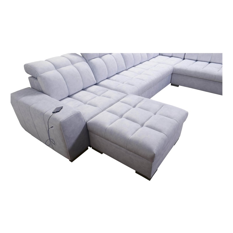 U-shaped corner sofa Prisma VI with a sleeping function, USB port, and container - Velvet | Pet friendly, Terra 92