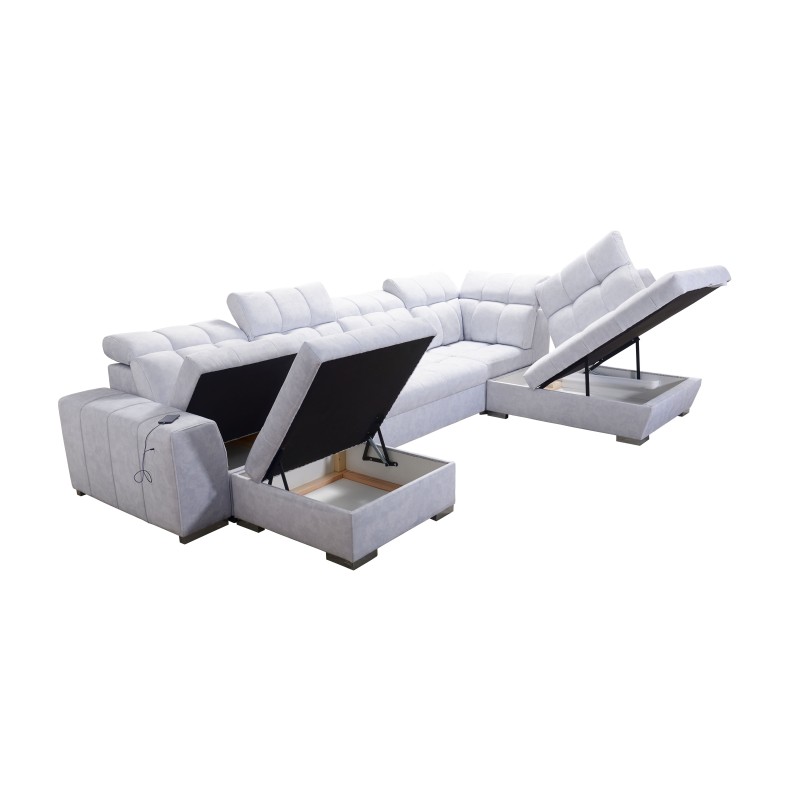 U-shaped corner sofa Prisma VI with a sleeping function, USB port, and container - Velvet | Pet friendly, Terra 92
