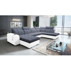 U-förmiges Ecksofa Prisma VI mit Schlaffunktion, USB-Anschluss und Stauraum - Samt | Haustierfreundlich, Terra 96 + Kunstleder