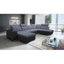 Ecksofa in U-Form Prisma VI mit Schlaffunktion, USB-Anschluss und Stauraum - Samt | Haustierfreundlich, Terra 96 + schwarze Kuns