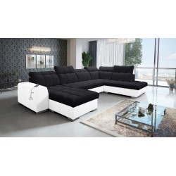 U-shaped corner sofa Prisma VI with a sleeping function, USB port, and storage - Velvet | Pet friendly, Terra 99 + Eco-leather