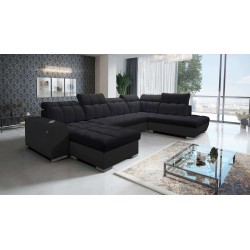 U-shaped sectional Prisma VI with a sleeping function, USB port, and storage - Velvet | Pet friendly, Terra 99 + Black Eco-leath
