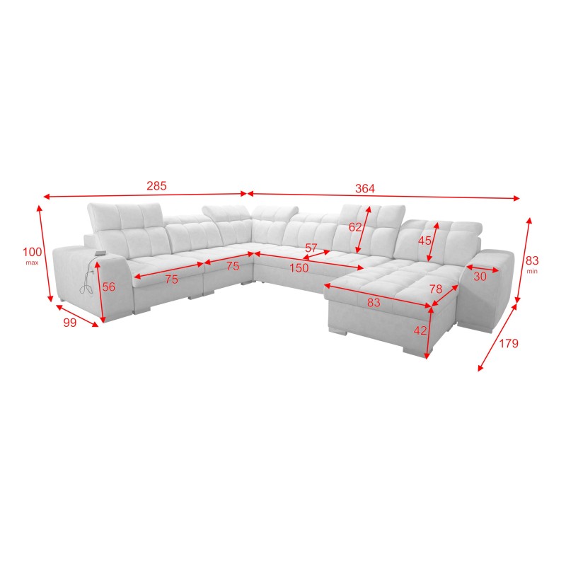 U-shaped corner sofa Prisma VIII with a sleeping function and port