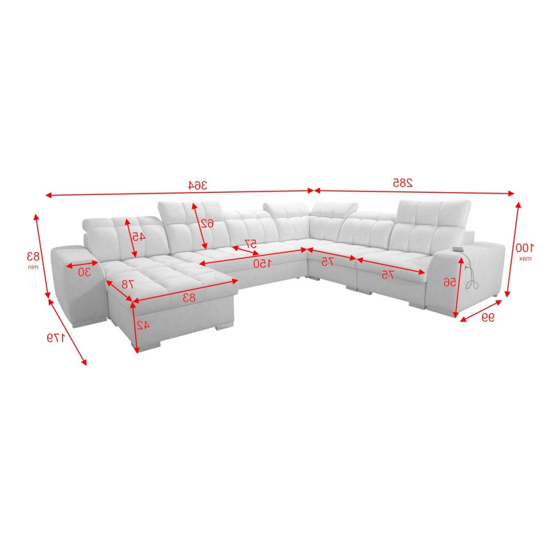 U-shaped corner sofa Prisma VIII with a sleeping function and port