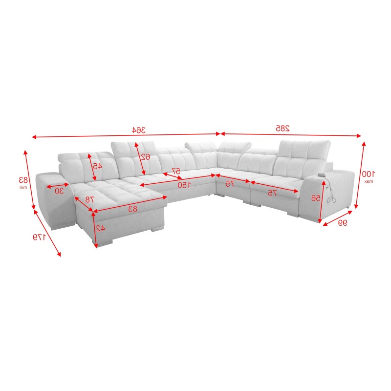 U-shaped corner sofa Prisma VIII with a sleeping function and port