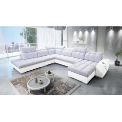 Prisma X corner sofa with sleeping function, USB port, and bedding storage - Velvet | Pet friendly, Terra 80 + Eco-leather
