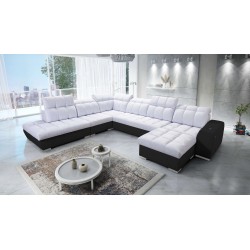 Prisma X Ecksofa mit Schlaffunktion, USB-Anschluss und Bettkasten - Samt | Tierfreundlich, Terra 80 + Schwarzes Kunstleder