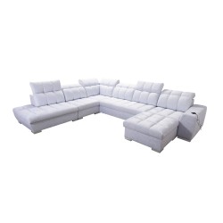 Prisma X corner sofa with a sleeping function, USB port, and bedding storage - Velvet | Pet friendly, Terra 06 + Eco-leather