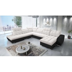 Prisma X corner sofa with sleeping function, USB port, and bedding storage - Velvet | Pet friendly, Terra 06 + Black Eco-leather