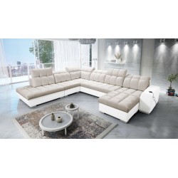 Prisma X Ecksofa mit Schlaffunktion, USB-Anschluss und Bettkasten - Samt | Haustierfreundlich, Terra 13 + Ecoskin