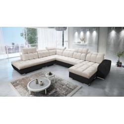 Prisma X corner sofa with a sleep function, USB port, and bedding storage - Velvet | Pet friendly, Terra 13 + Black Eco-leather