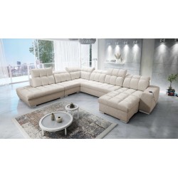 Prisma X Ecksofa mit Schlaffunktion, USB-Anschluss und Bettkasten - Samt | Haustierfreundlich, Terra 13