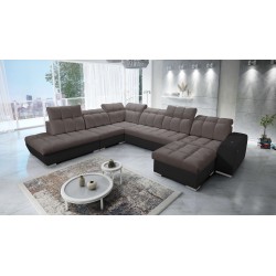 Prisma X corner sofa with sleeping function, USB port, and bedding storage - Velvet | Pet friendly, Terra 26 + Black Eco-leather