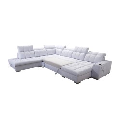Prisma X corner sofa with sleeping function, USB port, and bedding storage - Velvet | Pet friendly, Terra 26 + Black Eco-leather