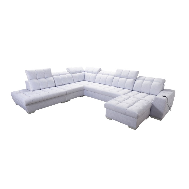 Prisma X corner sofa with sleeping function, USB port, and bedding storage - Velvet | Pet friendly, Terra 26 + Black Eco-leather
