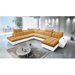 Ecksofa Prisma X mit Schlaffunktion, USB-Anschluss und Bettkasten - Samt | Haustierfreundlich, Terra 48 + Kunstleder