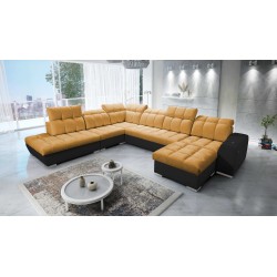 Prisma X Ecksofa mit Schlaffunktion, USB-Anschluss und Bettkasten - Velvet | Haustierfreundlich, Terra 48 + Schwarzes Kunstleder