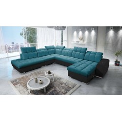 Prisma X Ecksofa mit Schlaffunktion, USB-Anschluss und Bettkasten - Samt | Haustierfreundlich, Terra 75 + schwarze Ökoleder