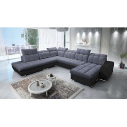 Ecksofa Prisma X mit Schlaffunktion, USB-Anschluss und Bettkasten - Samt | Haustierfreundlich, Terra 96 + Schwarzes Kunstleder