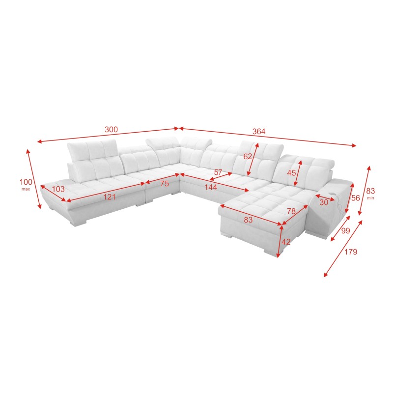 Ecksofa Prisma X mit Schlaffunktion, USB-Anschluss und Bettkasten - Samt | Haustierfreundlich, Terra 96 + Schwarzes Kunstleder