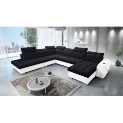 Prisma X corner sofa with sleeping function, USB port, and storage for bedding - Velvet | Pet friendly, Terra 99 + Eco-leather