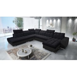 Prisma X corner sofa with sleeping function, USB port, and storage for bedding - Velvet | Pet friendly, Terra 99 + Black eco-lea