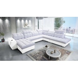 Prisma X corner sofa with sleeping function, USB port, and bedding storage - Velvet | Pet friendly, Terra 80 + Eco-leather