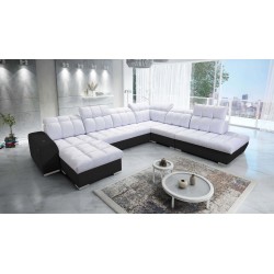 Prisma X Ecksofa mit Schlaffunktion, USB-Anschluss und Bettkasten - Samt | Tierfreundlich, Terra 80 + Schwarzes Kunstleder