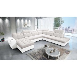 Prisma X Ecksofa mit Schlaffunktion, USB-Anschluss und Bettkasten - Velvet | Haustierfreundlich, Terra 06 + Ökoleder