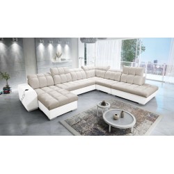 Prisma X Ecksofa mit Schlaffunktion, USB-Anschluss und Bettkasten - Samt | Haustierfreundlich, Terra 13 + Ecoskin