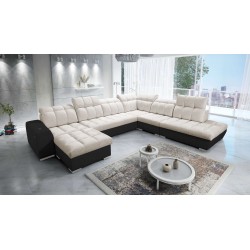 Prisma X Ecksofa mit Schlaffunktion, USB-Anschluss und Bettkasten - Samt | Haustierfreundlich, Terra 13 + Ecoskóra Schwarz