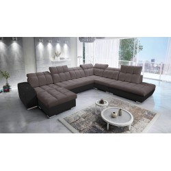 Prisma X corner sofa with sleeping function, USB port, and bedding storage - Velvet | Pet friendly, Terra 26 + Black Eco-leather