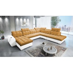 Ecksofa Prisma X mit Schlaffunktion, USB-Anschluss und Bettkasten - Samt | Haustierfreundlich, Terra 48 + Kunstleder