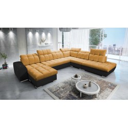 Prisma X corner sofa with sleeping function, USB port, and bedding storage - Velvet | Pet friendly, Terra 48 + Black eco-leather