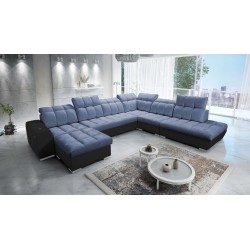 Prisma X Ecksofa mit Schlaffunktion, USB-Anschluss und Bettkasten - Samt | Haustierfreundlich, Terra 76 + Schwarzes Kunstleder